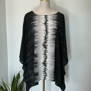 Quacker Factory Elegant Black & White Tie Dye Embellished Women's Caftan XL